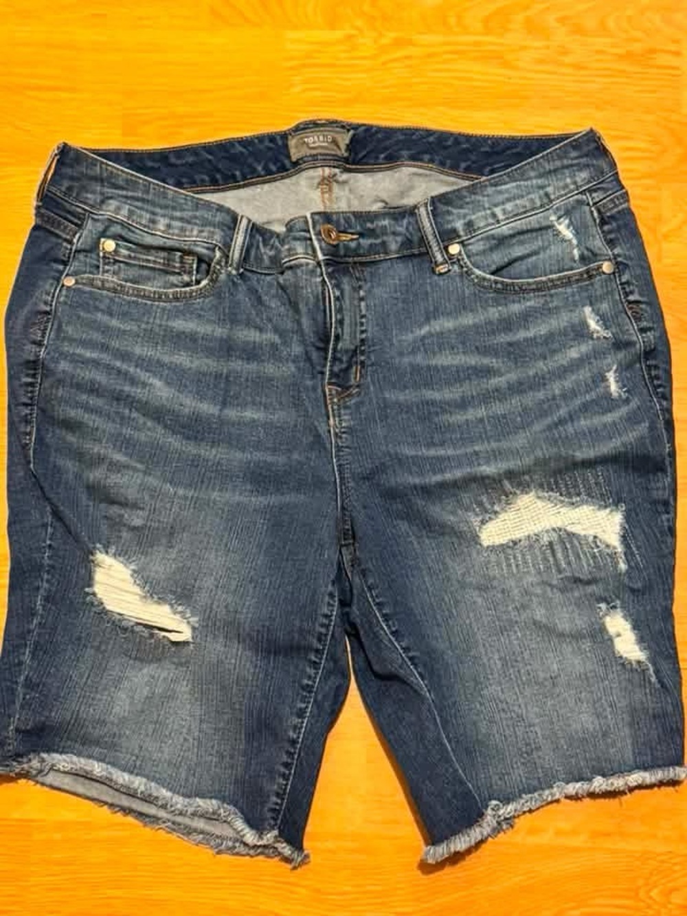 torrid Distressed Dark Blue Denim Bermuda Shorts
